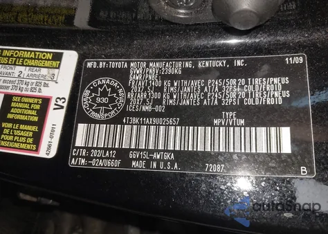 2009 Toyota Venza Base V6 из США, поврежденный, VIN 4T3BK11AX9U025657